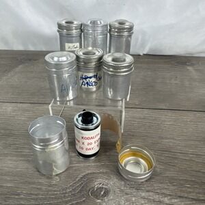 Lot of (7) Vintage Metal Aluminum 35mm Film Can Canisters W/Random Expired Film